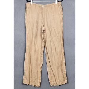 J JILL Love Linen Pants Womens Medium Beige Wide Leg Beachy Measure 34X30"